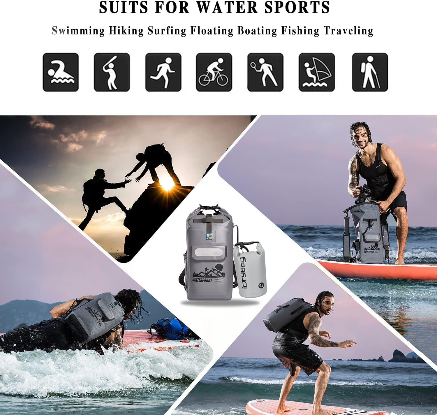 Waterproof Floating Dry Bag Backpack - Available in 20L, 30L, and 40L Sizes for Men - Ideal for Kayaking and Outdoor Activities