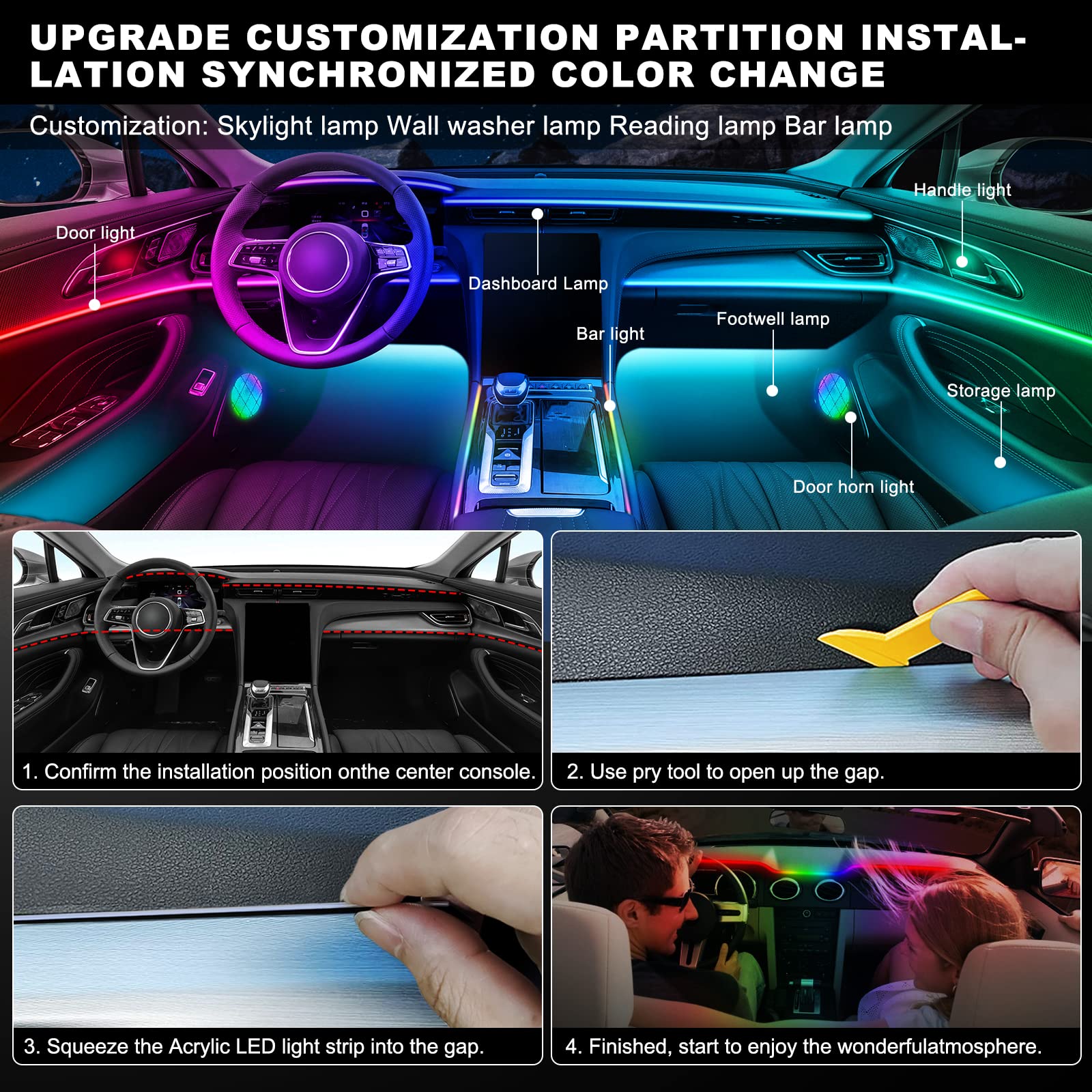 Brand: Dreamcolor Acrylic Interior Car LED Strip Light with Wireless APP, RGB 22 in 1 with 175 inches 593 LEDs Fiber Optic Ambient Lighting Kits, 16 Million Colors Sound Active Function Car Neon Lights