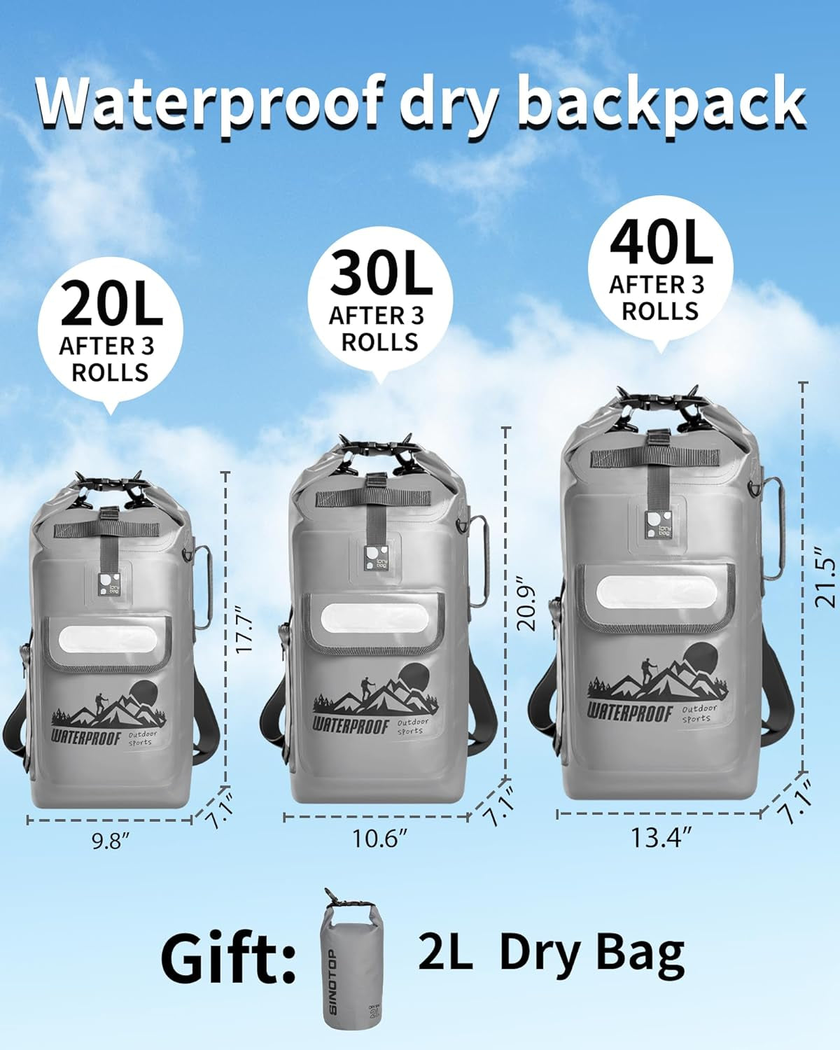 Waterproof Floating Dry Bag Backpack - Available in 20L, 30L, and 40L Sizes for Men - Ideal for Kayaking and Outdoor Activities